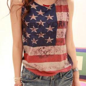 Fashion Cool Loose Fitting American Flag Fringed..