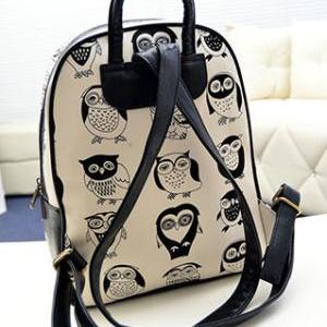 European Style Cute Leisure Owl Print Backpack..