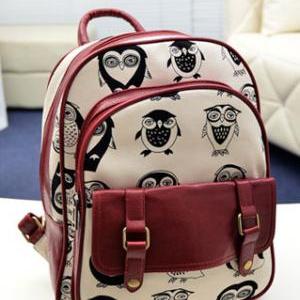 European Style Cute Leisure Owl Print Backpack..