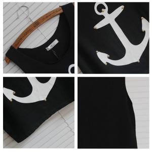 European Navy Style Rivet Anchor Print Black Vest..