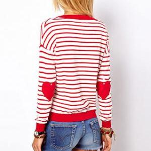 European Style Stripe Heart Patch Pullover Knit..
