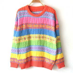 Retro Colorful Stripe Knit Sweater [grxjy560226]
