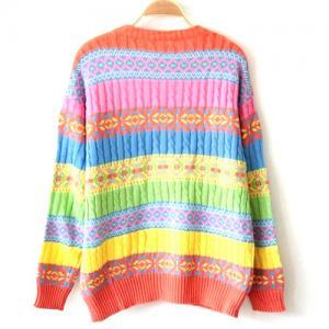 Retro Colorful Stripe Knit Sweater [grxjy560226]