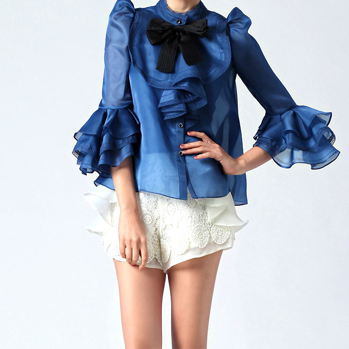 Cute Fashion Sweet Ruffle Floral Embroidered Lace Spliced Short [grls76000012]