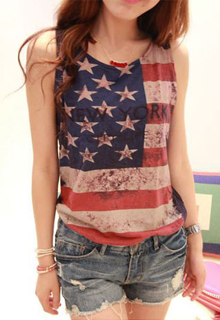 Fashion Cool Loose Fitting American Flag Fringed Vest [grls76000033]