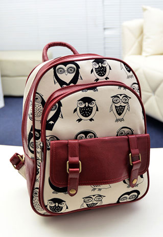 European Style Cute Leisure Owl Print Backpack [grls72000016]