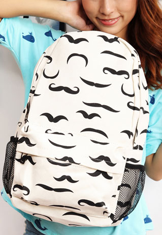 Cute Lovely Mustache Print Canvas Backpack [grls72000038] on Luulla