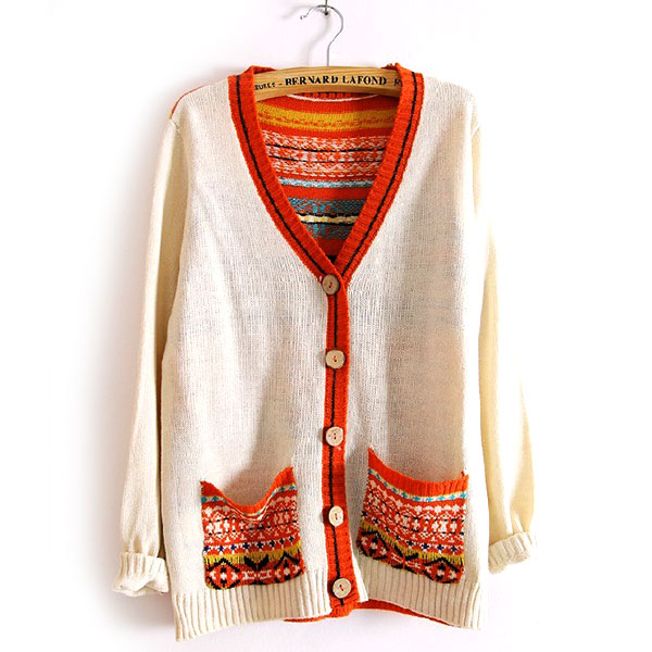 Retro Mixing Color Floral Print Knit Cardigan [grxjy560172]